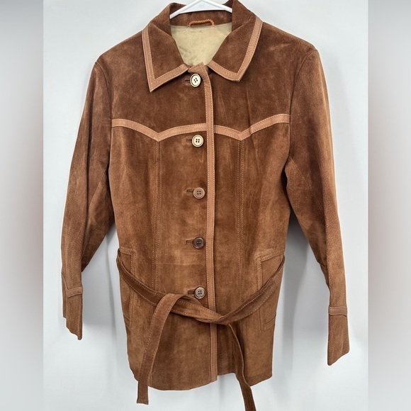 VINTAGE 80'S GOLDEN LEAF CHINA SuedeLEATHER COAT SPORTS BLAZER JACKET SIZE 40 - Picture 1 of 5